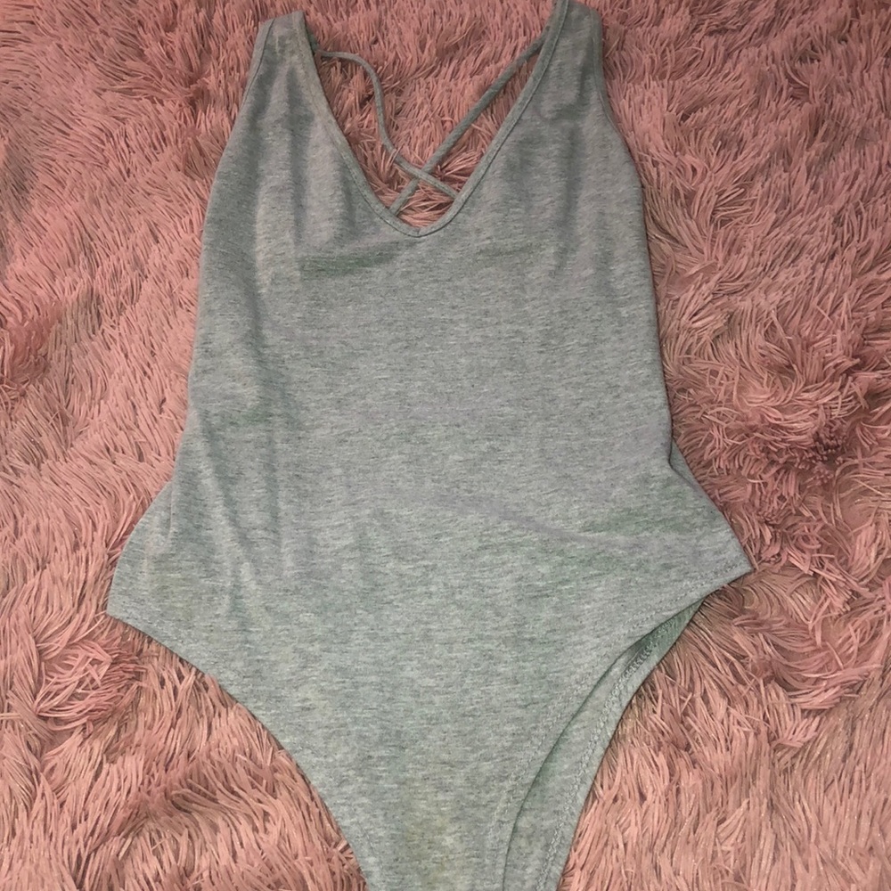 Gray cutout back bodysuit
